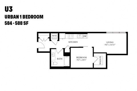 Urban One Bedroom U2 584-588 SF - The Ballard Independent